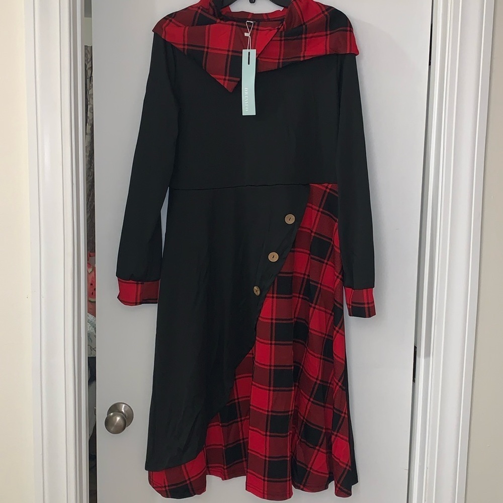 DressLily black and red plaid retro style dress.  Size XXL.  NWT  Midi/Calf